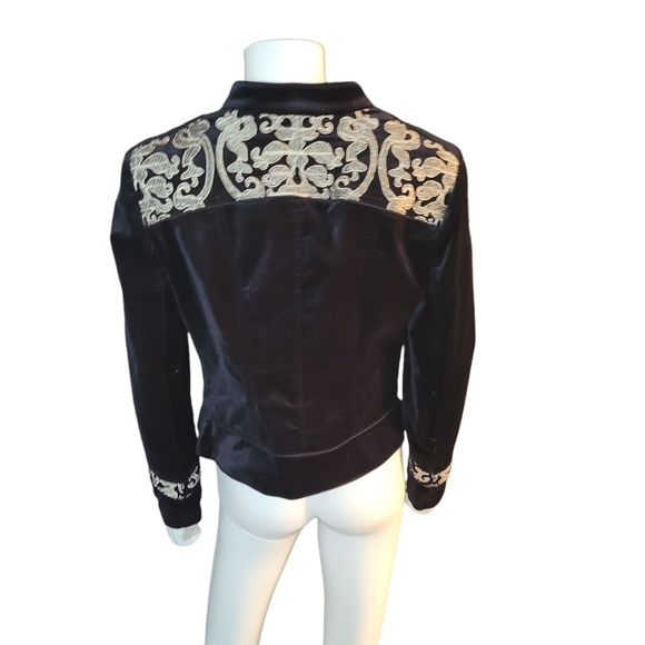White House Black Market Velvet and Embroidery Jacket Black Gold 14 - Picture 2 of 5